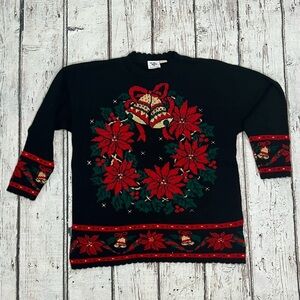 Vintage Nutcracker Christmas Wreath 1980s Ugly Sweater Party Xmas Pullover